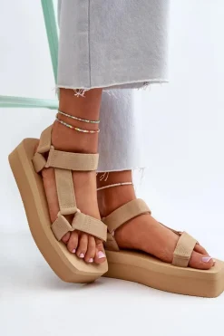 Sandały Damskie Na Platformie Beżowe Edireda