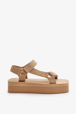 Sandały Damskie Na Platformie Beżowe Edireda