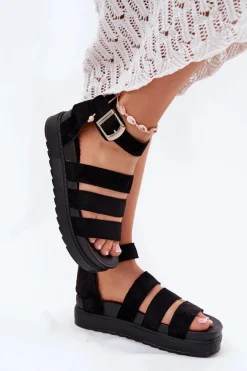 Sandały Damskie Na Platformie Z Paskami Czarne Nevidas