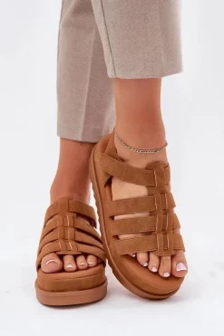 Sandały Damskie Na Platformie Eko Zamszowe Camel Filisenia