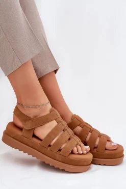 Sandały Damskie Na Platformie Eko Zamszowe Camel Filisenia