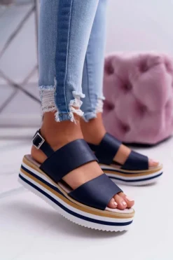 Sandały Damskie Na Platformie Granatowe Aurera