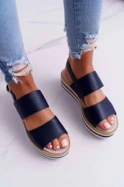 Sandały Damskie Na Platformie Granatowe Aurera