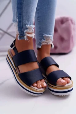 Sandały Damskie Na Platformie Granatowe Aurera