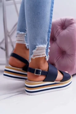 Sandały Damskie Na Platformie Granatowe Aurera