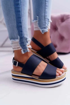 Sandały Damskie Na Platformie Granatowe Aurera