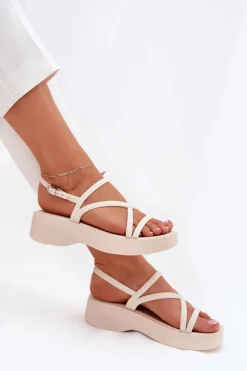 Sandały Damskie Na Platformie Z Paskami Jasnobeżowe Civara