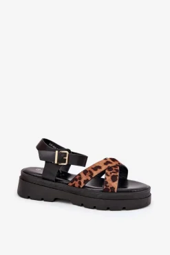 Sandały Damskie Na Platformie W Panterkę Brązowe Gevinniser