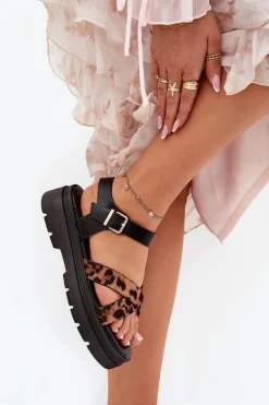 Sandały Damskie Na Platformie W Panterkę Brązowe Gevinniser