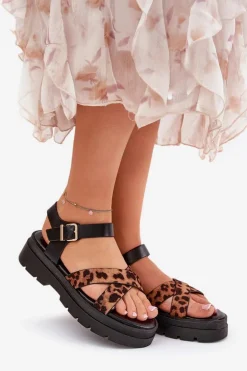 Sandały Damskie Na Platformie W Panterkę Brązowe Gevinniser