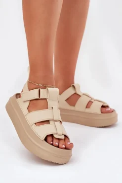 Sandały Damskie Na Platformie Beżowe Nitavelia