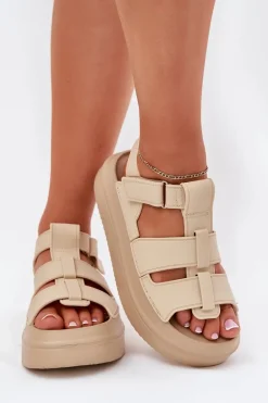 Sandały Damskie Na Platformie Beżowe Nitavelia