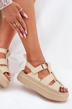 Sandały Damskie Na Platformie Beżowe Nitavelia