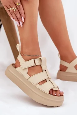 Sandały Damskie Na Platformie Beżowe Nitavelia