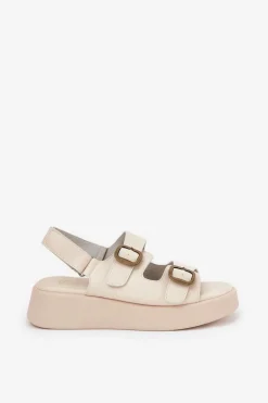 Sandały Damskie Na Platformie I Koturnie Z Klamrami Beżowe Genorre