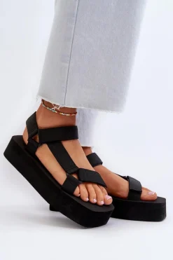 Sandały Damskie Na Platformie Czarne Edireda