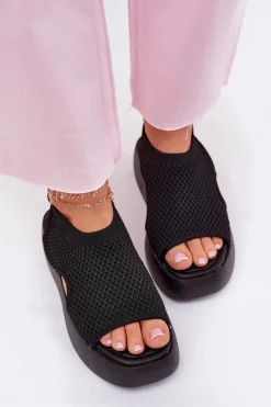 Sandały Damskie Na Platformie Czarne Kavira