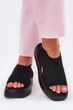 Sandały Damskie Na Platformie Czarne Kavira