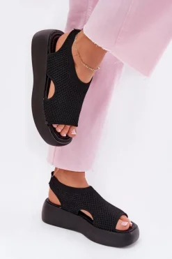 Sandały Damskie Na Platformie Czarne Kavira