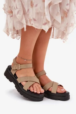 Sandały Damskie Na Platformie Z Eko Skóry Khaki Gevinniser