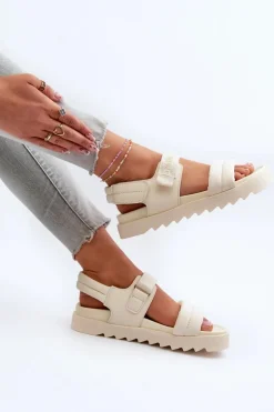 Sandały Damskie Na Platformie Big Star NN274751 Beżowe