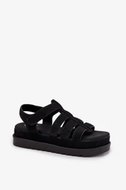 Sandały Damskie Na Platformie Eko Zamszowe Czarne Filisenia