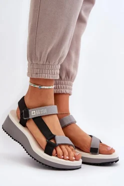 Sandały Damskie Na Platformie I Koturnie Big Star NN274A054 Szare