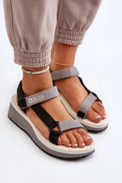 Sandały Damskie Na Platformie I Koturnie Big Star NN274A054 Szare