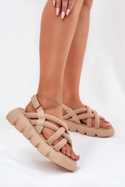 Sandały Damskie Na Platformie Z Paskami Beżowe Filamira