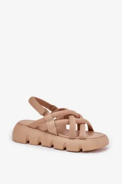 Sandały Damskie Na Platformie Z Paskami Beżowe Filamira