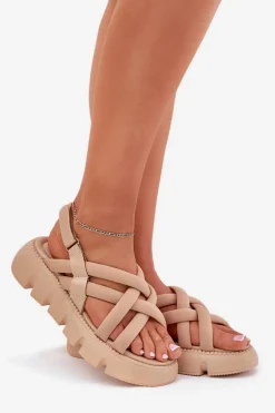 Sandały Damskie Na Platformie Z Paskami Beżowe Filamira