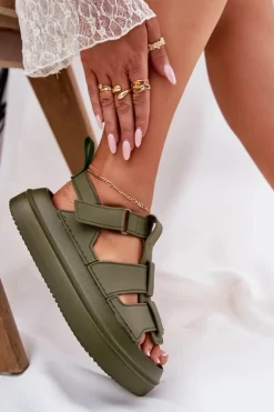 Sandały Damskie Na Platformie Zielone Nitavelia