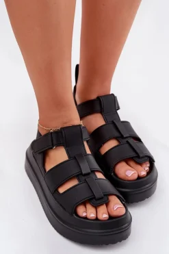 Sandały Damskie Na Platformie Czarne Nitavelia