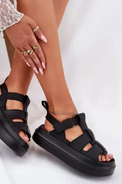 Sandały Damskie Na Platformie Czarne Nitavelia
