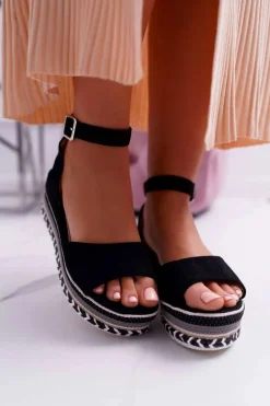 Sandały Damskie Na Platformie Czarne Arielle