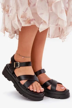 Sandały Damskie Na Platformie Z Eko Skóry Czarne Gevinniser