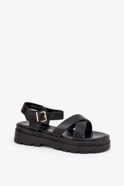 Sandały Damskie Na Platformie Z Eko Skóry Czarne Gevinniser