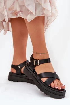 Sandały Damskie Na Platformie Z Eko Skóry Czarne Gevinniser