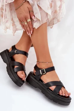 Sandały Damskie Na Platformie Z Eko Skóry Czarne Gevinniser