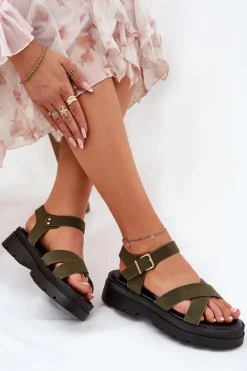 Sandały Damskie Na Platformie Z Eko Skóry Ciemnozielone Gevinniser