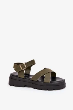 Sandały Damskie Na Platformie Z Eko Skóry Ciemnozielone Gevinniser