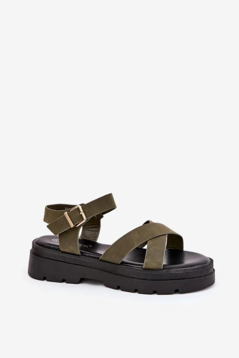 Sandały Damskie Na Platformie Z Eko Skóry Ciemnozielone Gevinniser