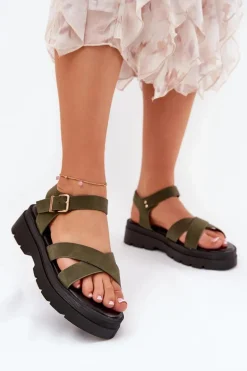 Sandały Damskie Na Platformie Z Eko Skóry Ciemnozielone Gevinniser
