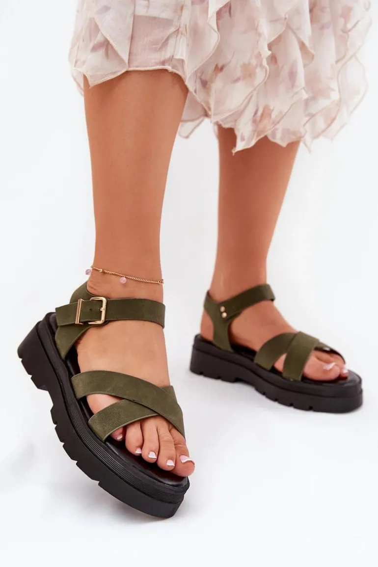 Sandały Damskie Na Platformie Z Eko Skóry Ciemnozielone Gevinniser