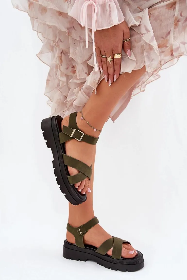 Sandały Damskie Na Platformie Z Eko Skóry Ciemnozielone Gevinniser