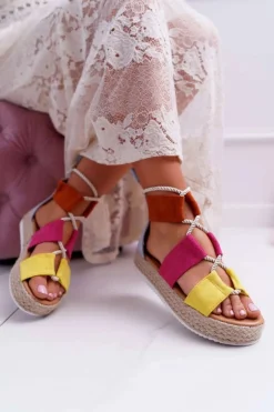 Sandały Damskie na Platformie Zamszowe Wielokolorowe Ergola
