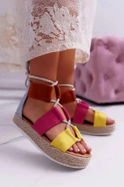 Sandały Damskie na Platformie Zamszowe Wielokolorowe Ergola