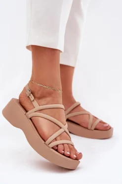 Sandały Damskie Na Platformie Z Paskami Beżowe Civara