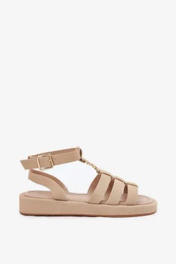 Sandały Damskie Na Platformie Ze Złotym Detalem Beżowe Kartia