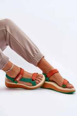 Sandały Damskie Na Platformie I Koturnie Big Star NN274A053 Zielono-Pomarańczowe